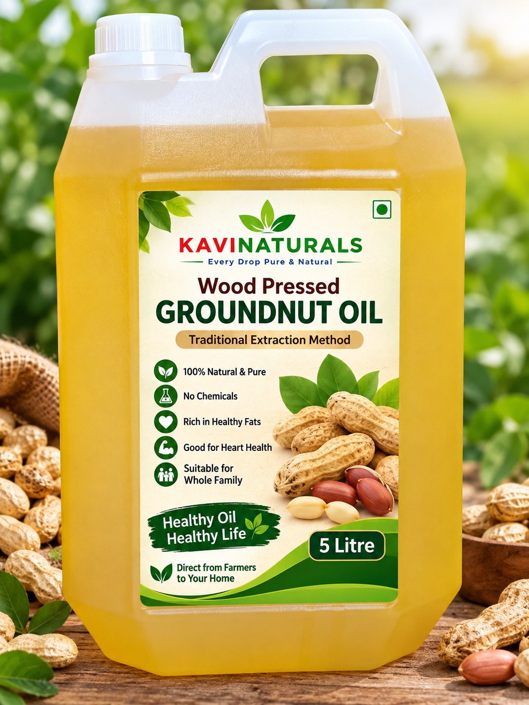 wood pressed Groundnut oil 5 Liter